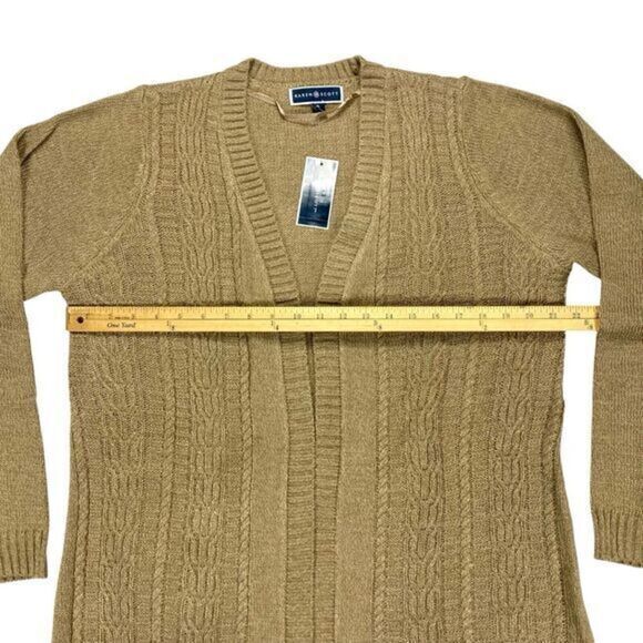 Karen Scott Open-Front Cable-Knit Duster Cardigan XL Chestnut Brown Sweater NEW - Picture 10 of 16